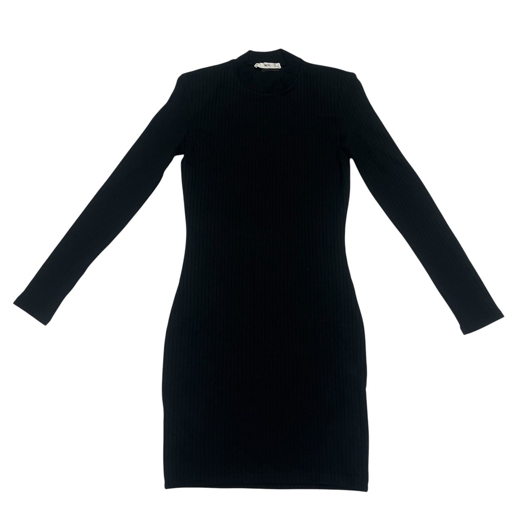Mango‎ MNG Black Ribbed Mock Neck Long Sleeve Bodycon Mini Dress Womens Size 4